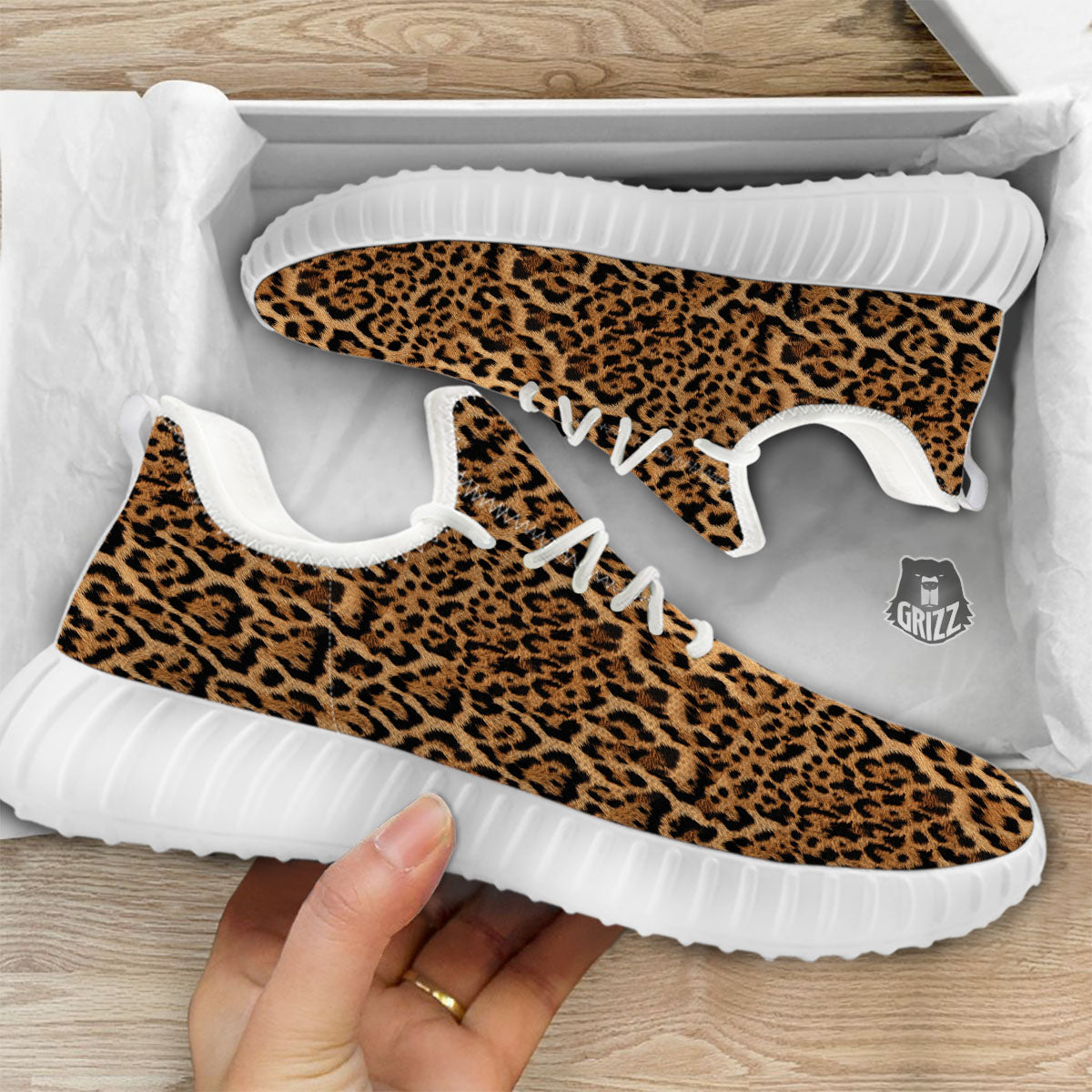 Fur Jaguar Print Pattern White Walking Shoes-grizzshop