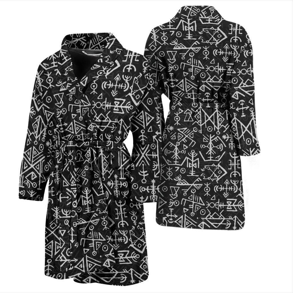 Futhark Norse Runes Scandinavian Viking Pattern Print Men Long Robe-grizzshop