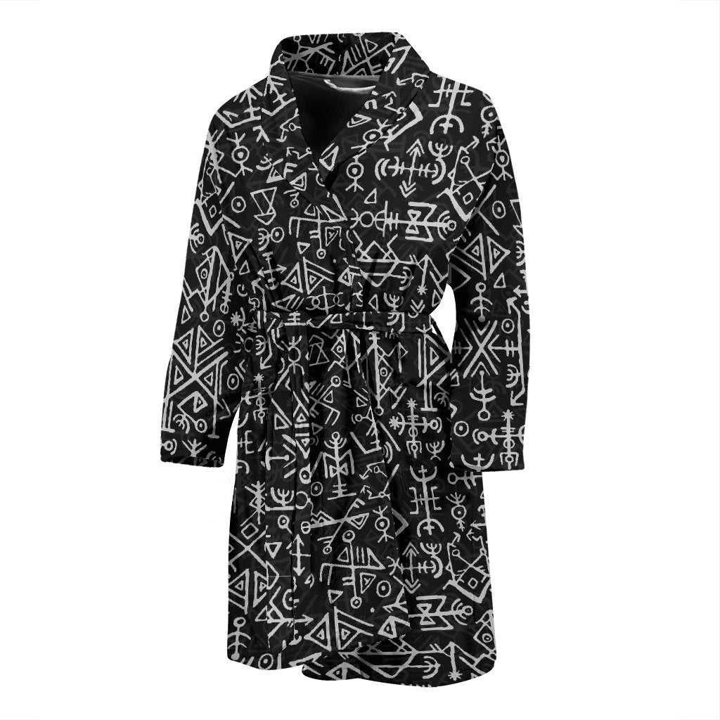 Futhark Norse Runes Scandinavian Viking Pattern Print Men Long Robe-grizzshop
