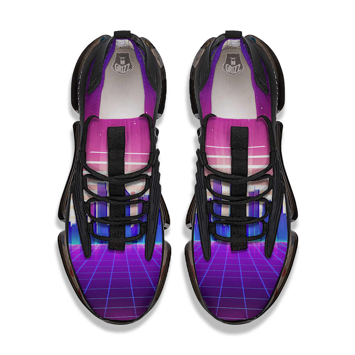 Futuristic City Print Black Gym Shoes-grizzshop