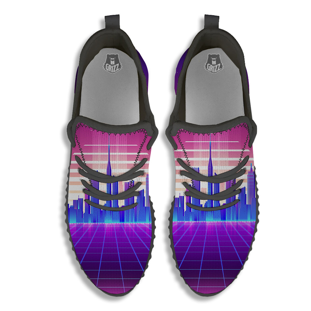 Futuristic City Print Black Walking Shoes-grizzshop