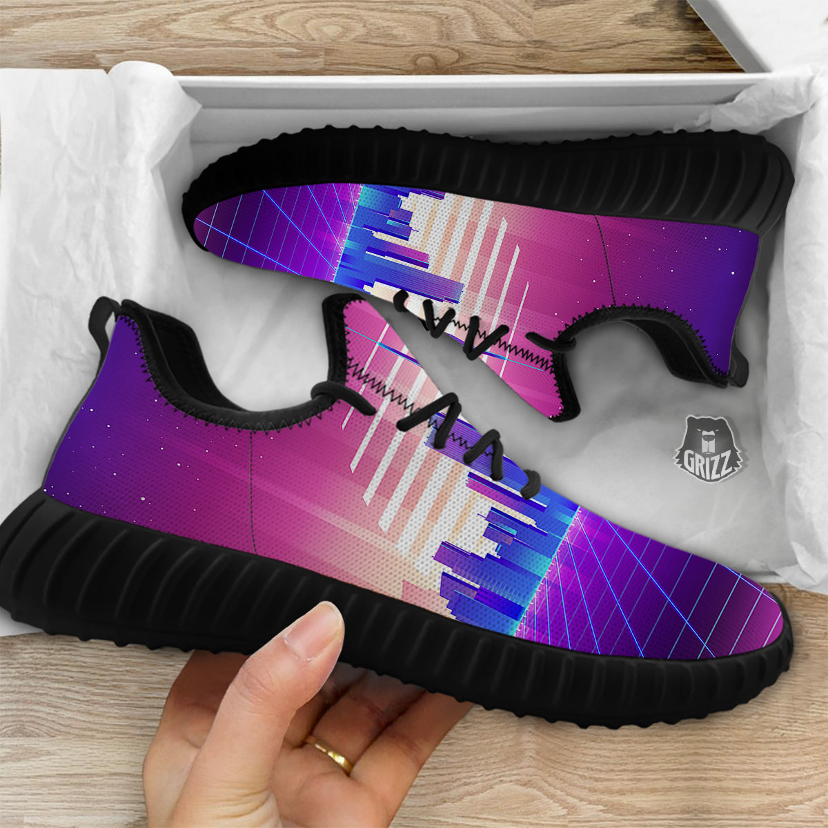 Futuristic City Print Black Walking Shoes-grizzshop