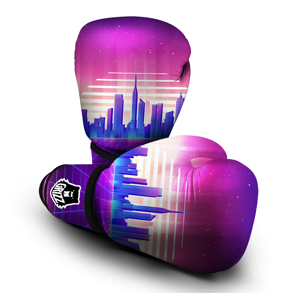 Futuristic City Print Boxing Gloves-grizzshop