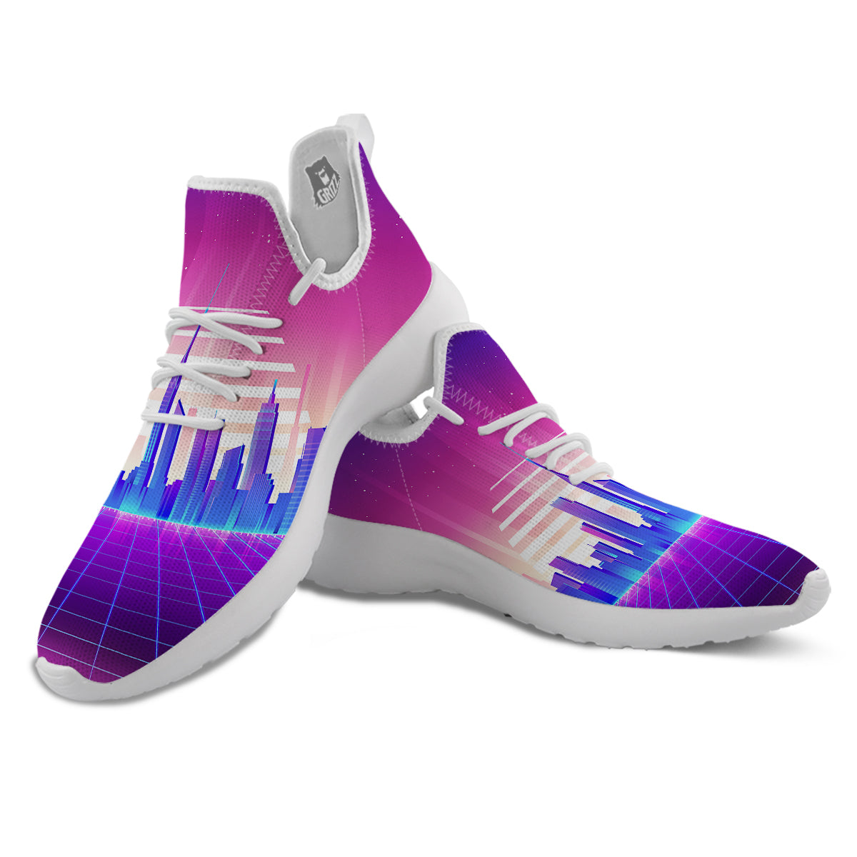 Futuristic City Print White Athletic Shoes-grizzshop