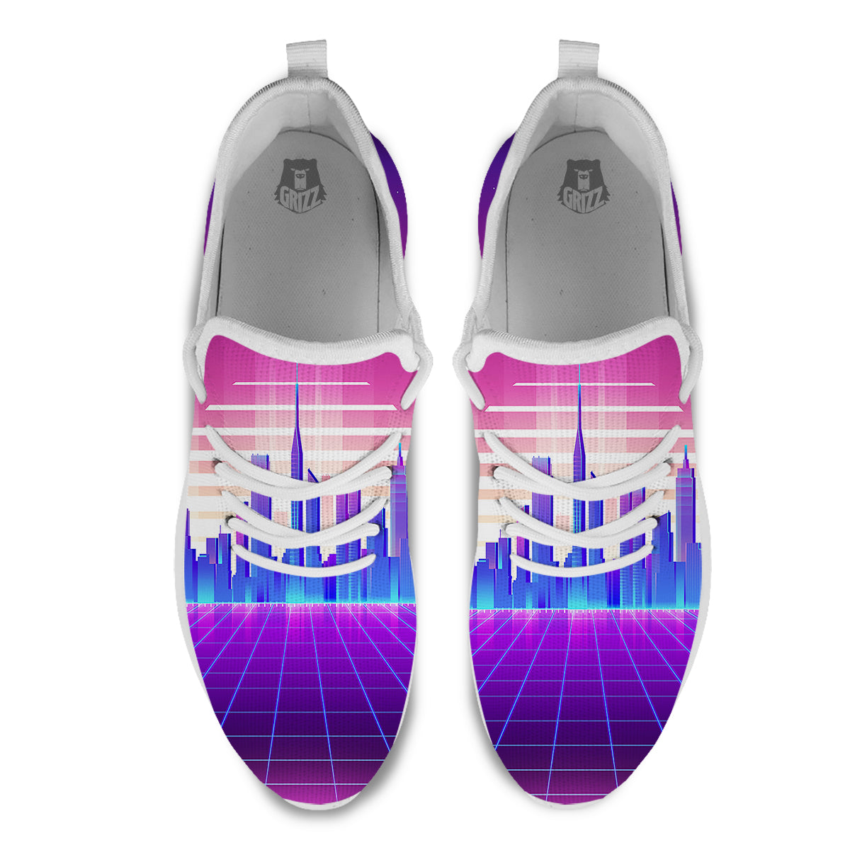 Futuristic City Print White Athletic Shoes-grizzshop