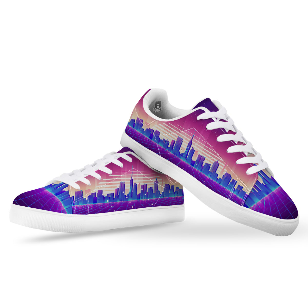 Futuristic City Print White Low Top Sneakers-grizzshop
