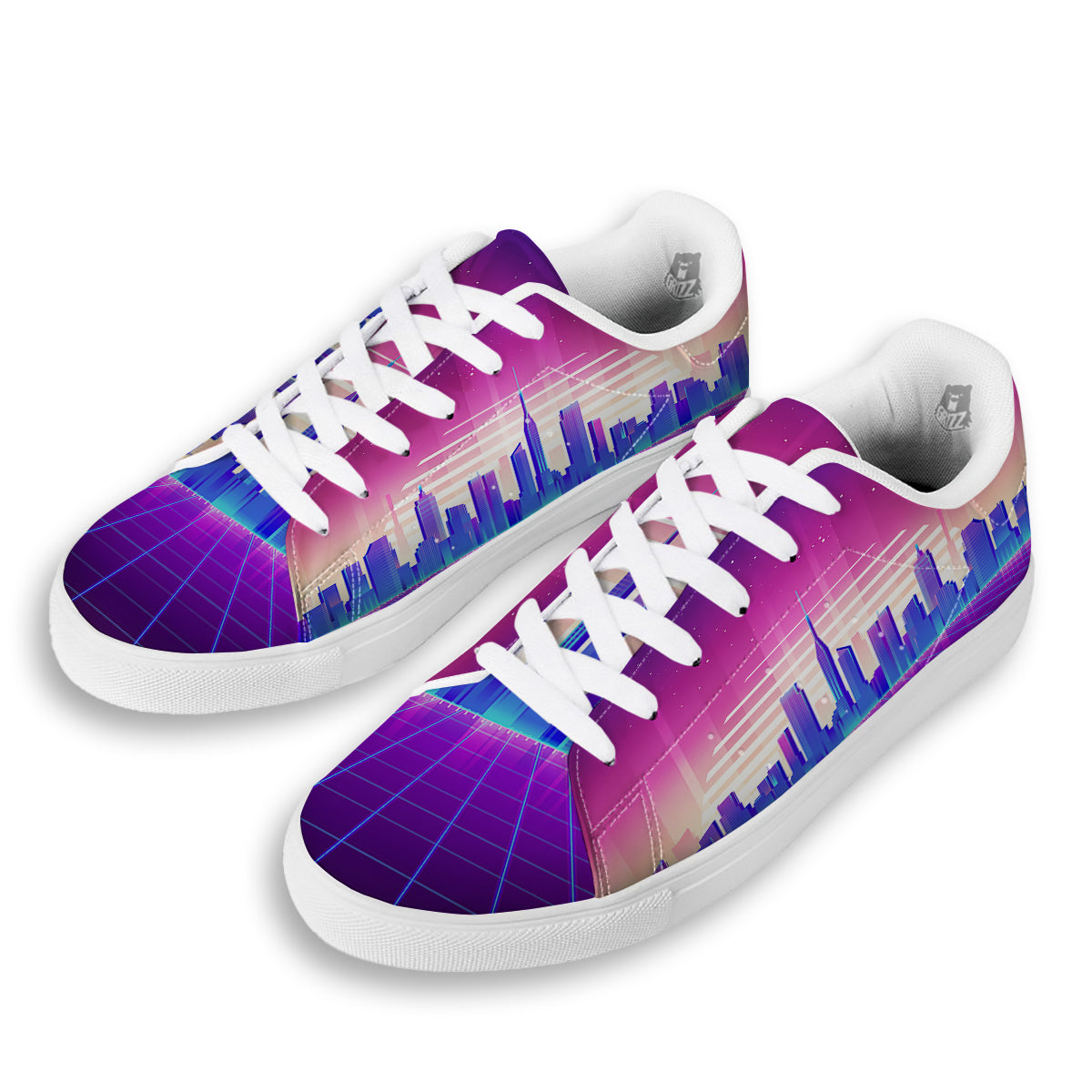 Futuristic City Print White Low Top Sneakers-grizzshop