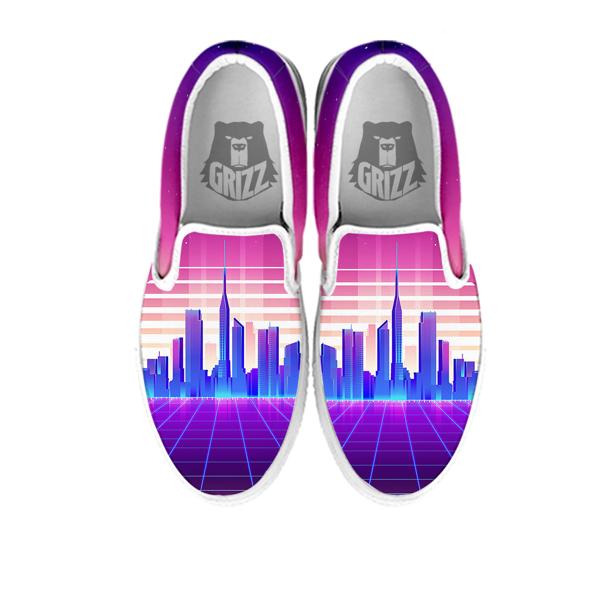 Futuristic City Print White Slip On Shoes-grizzshop