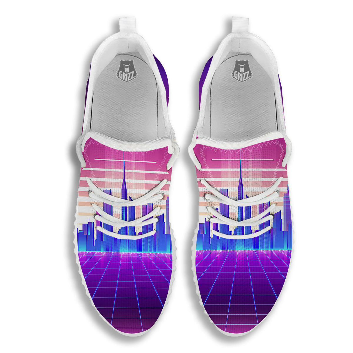 Futuristic City Print White Walking Shoes-grizzshop