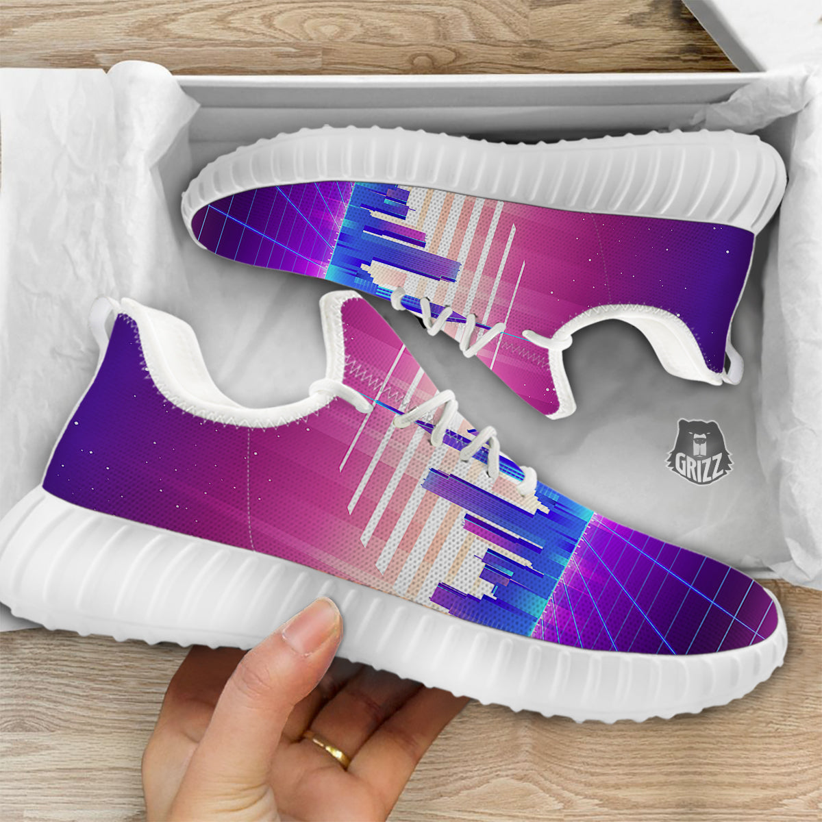 Futuristic City Print White Walking Shoes-grizzshop