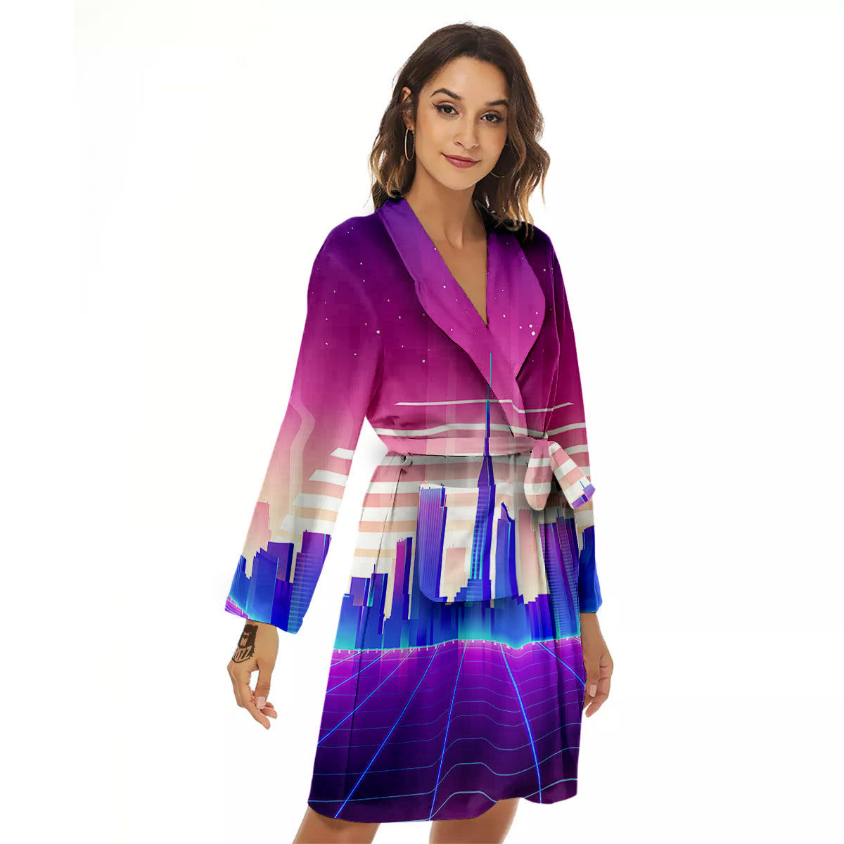 Futuristic City Print Women's Robe-grizzshop