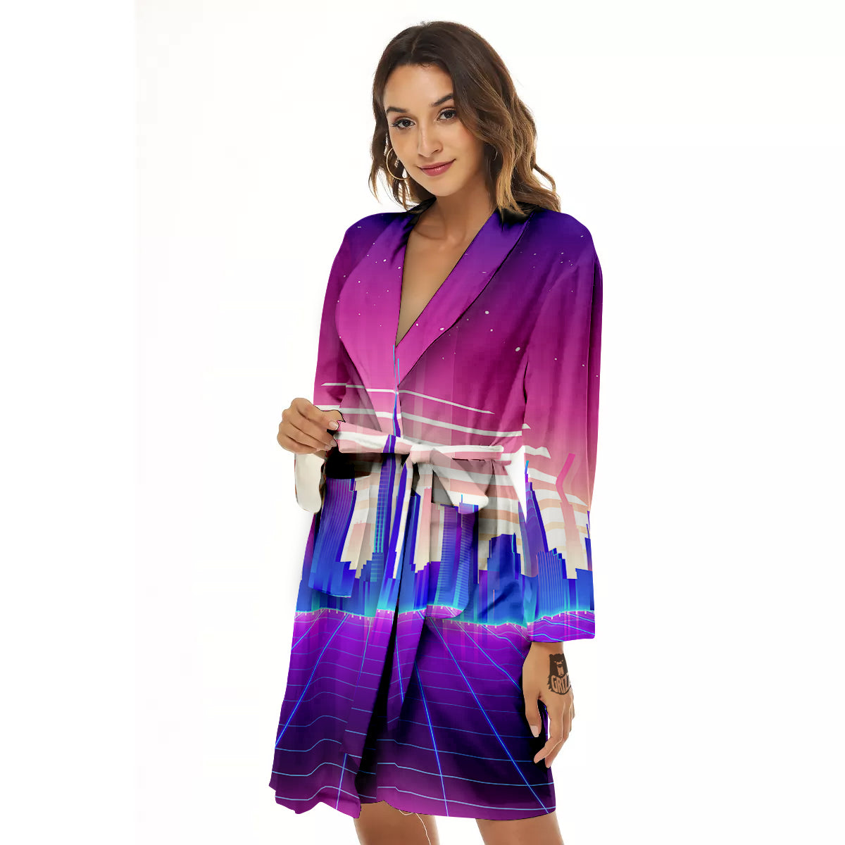 Futuristic City Print Women's Robe-grizzshop