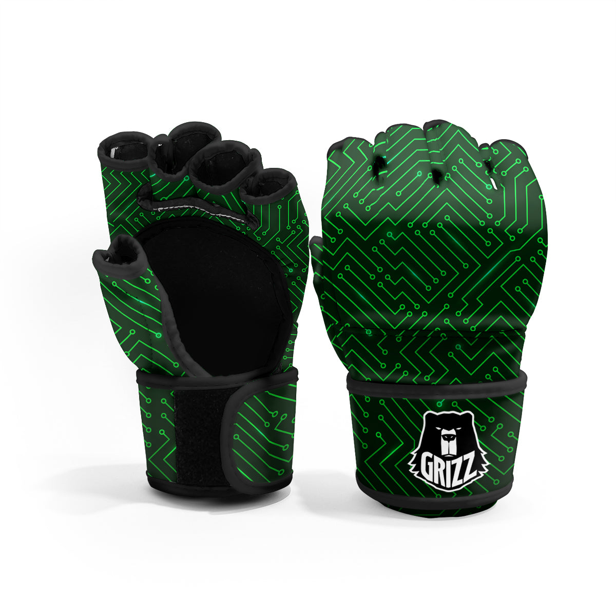Futuristic Green Circuit Board Print MMA Gloves-grizzshop