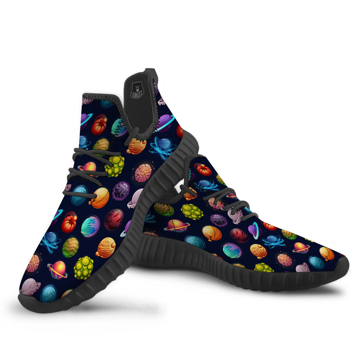 Futuristic Planets And Stars Colorful Print Pattern Black Walking Shoes-grizzshop
