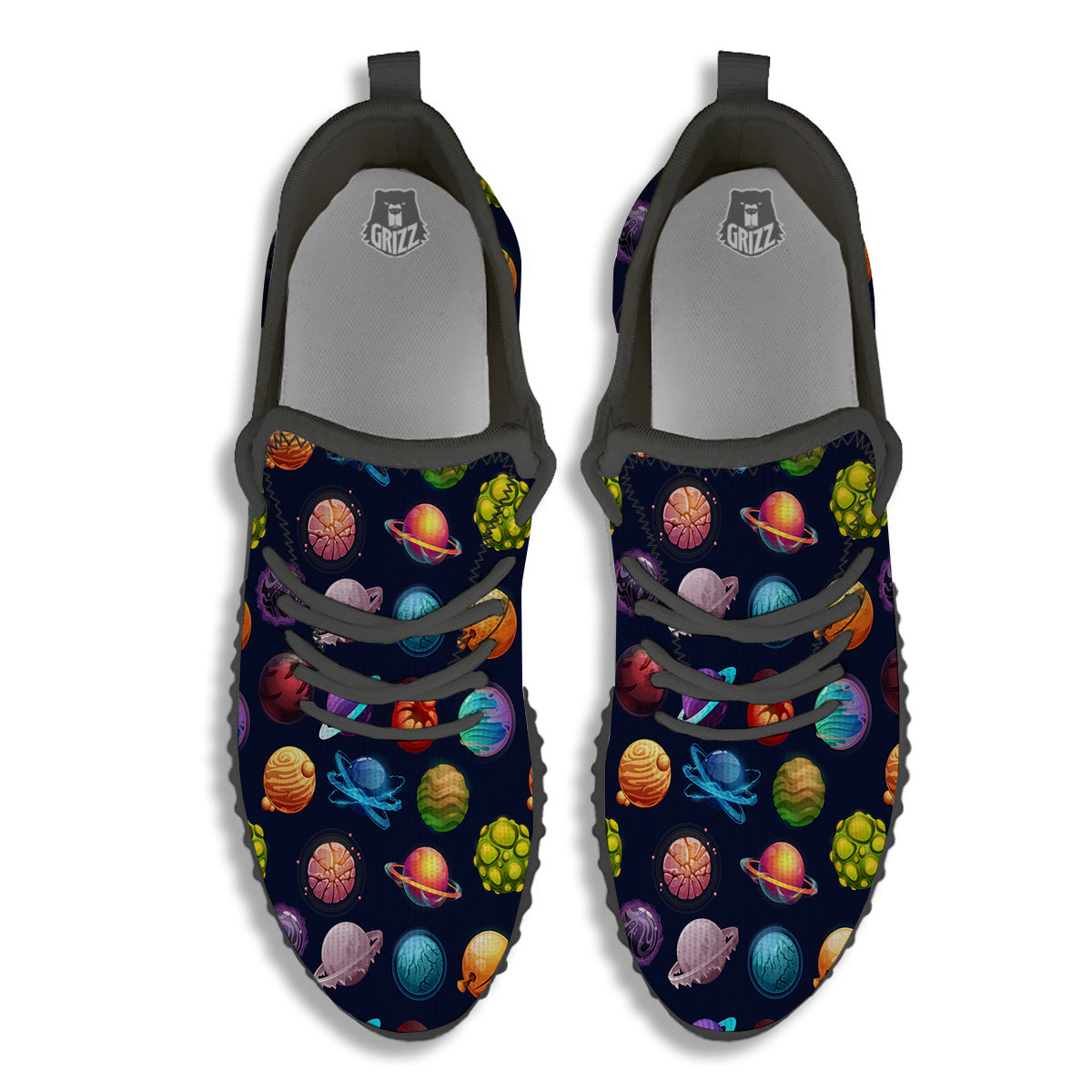Futuristic Planets And Stars Colorful Print Pattern Black Walking Shoes-grizzshop