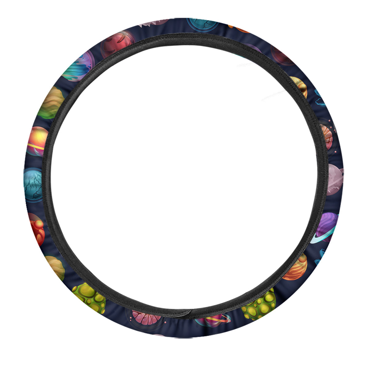 Futuristic Planets And Stars Colorful Print Pattern Car Steering Wheel Cover-grizzshop