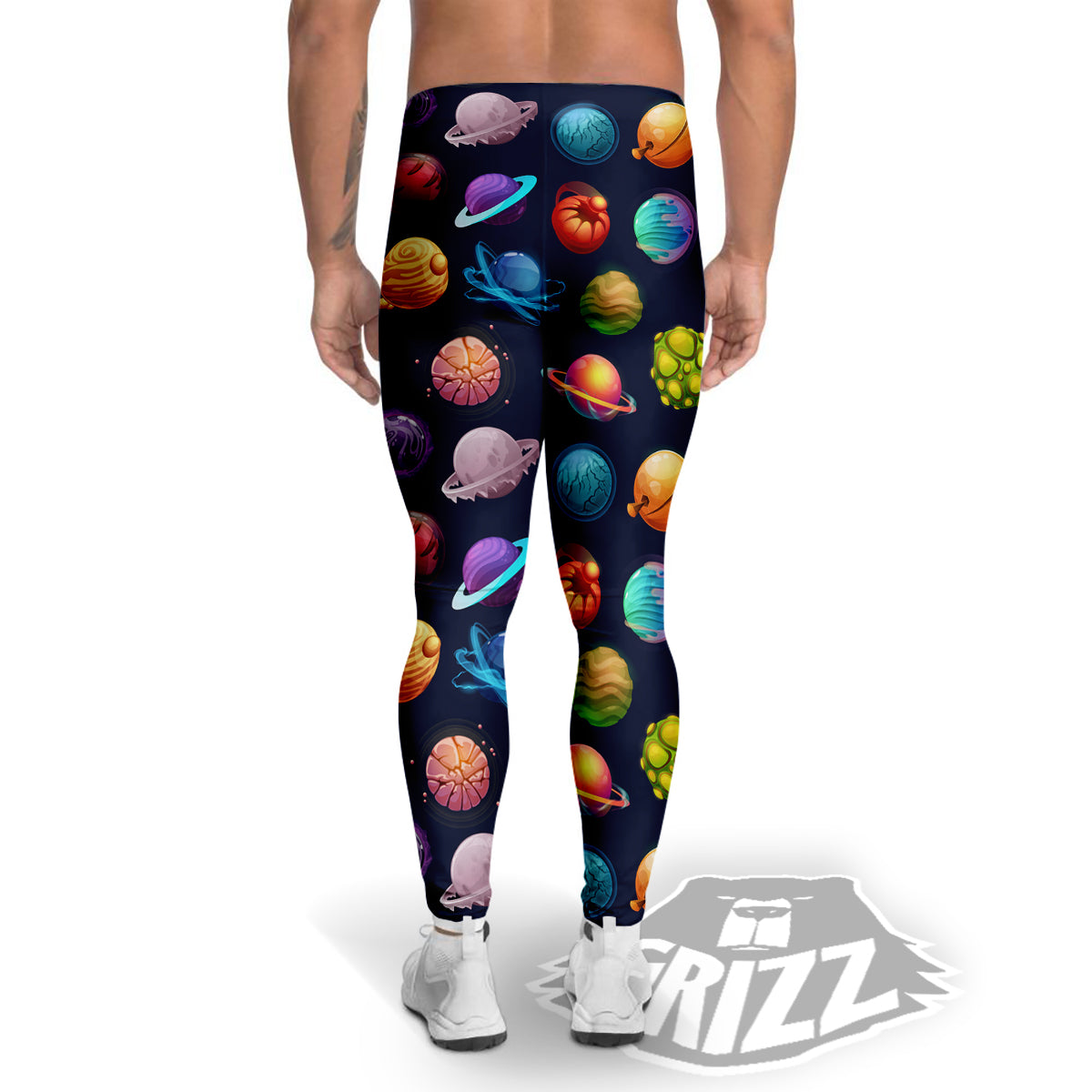 Futuristic Planets And Stars Colorful Print Pattern Men's Leggings-grizzshop