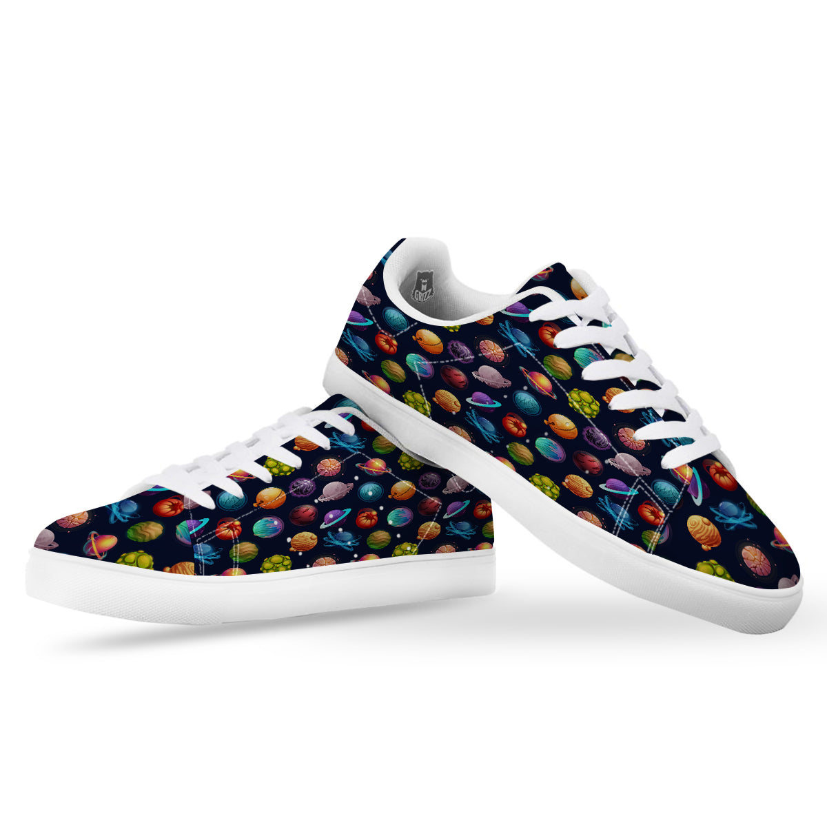 Futuristic Planets And Stars Colorful Print Pattern White Low Top Sneakers-grizzshop