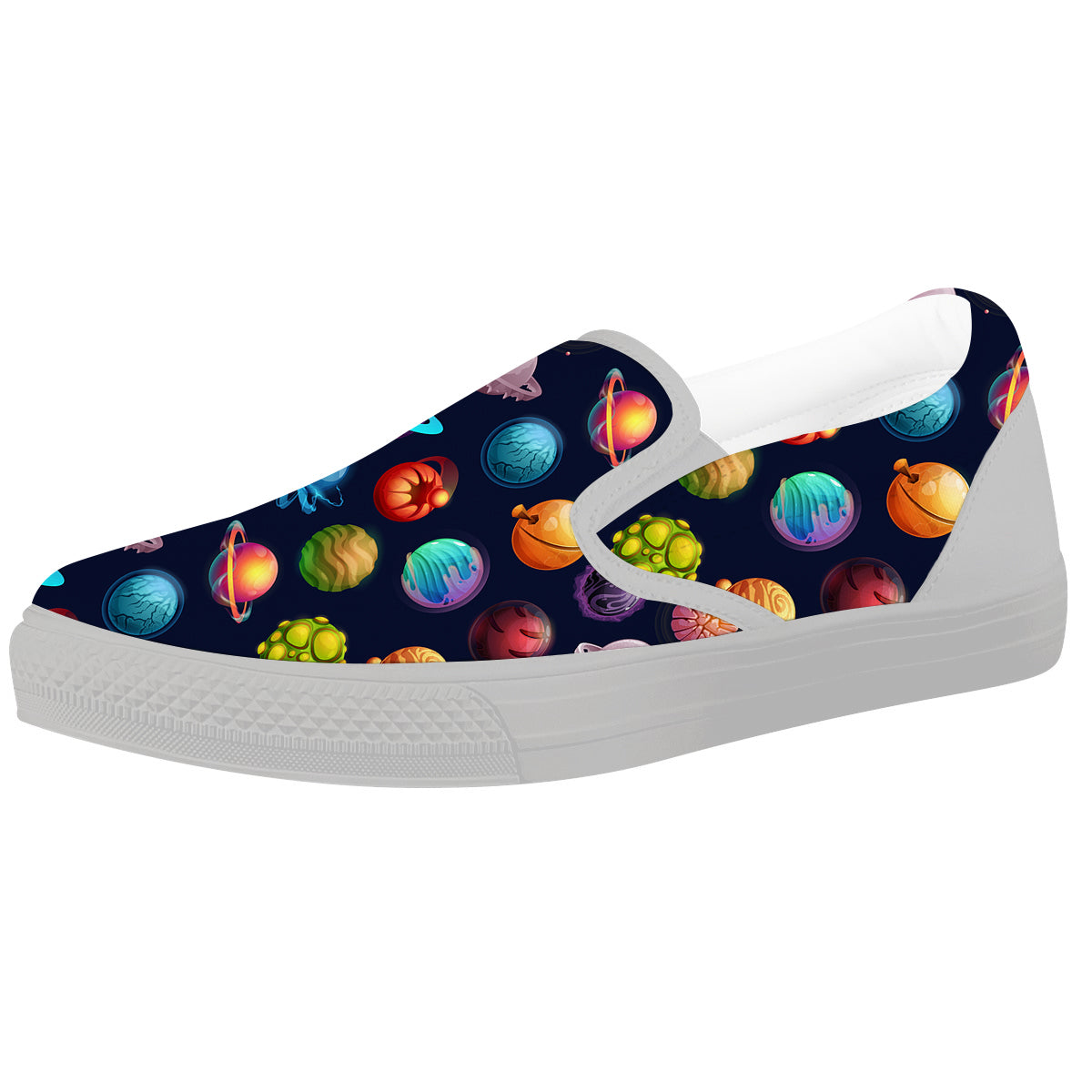 Futuristic Planets And Stars Colorful Print Pattern White Slip On Shoes-grizzshop