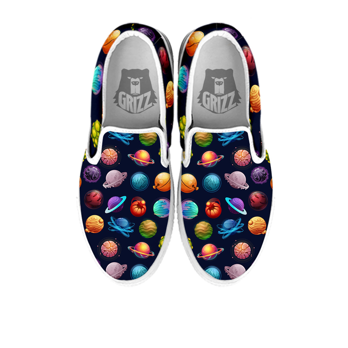 Futuristic Planets And Stars Colorful Print Pattern White Slip On Shoes-grizzshop