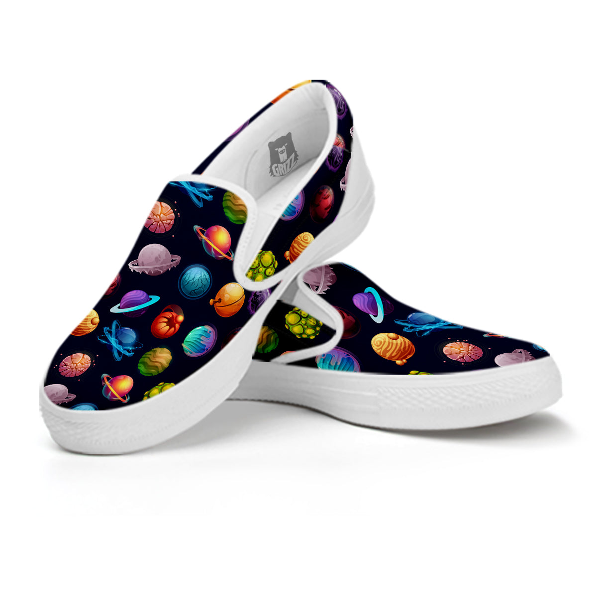 Futuristic Planets And Stars Colorful Print Pattern White Slip On Shoes-grizzshop