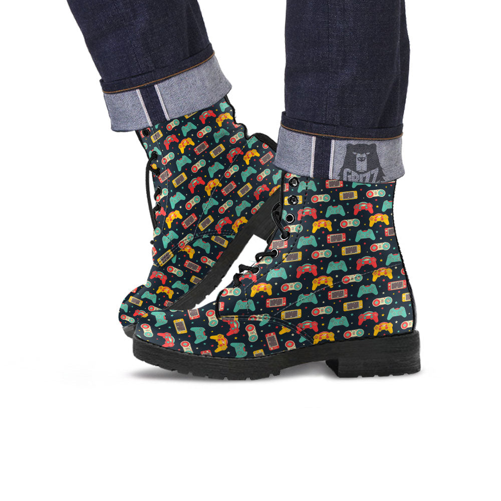 Gadgets Video Game Print Pattern Leather Boots-grizzshop