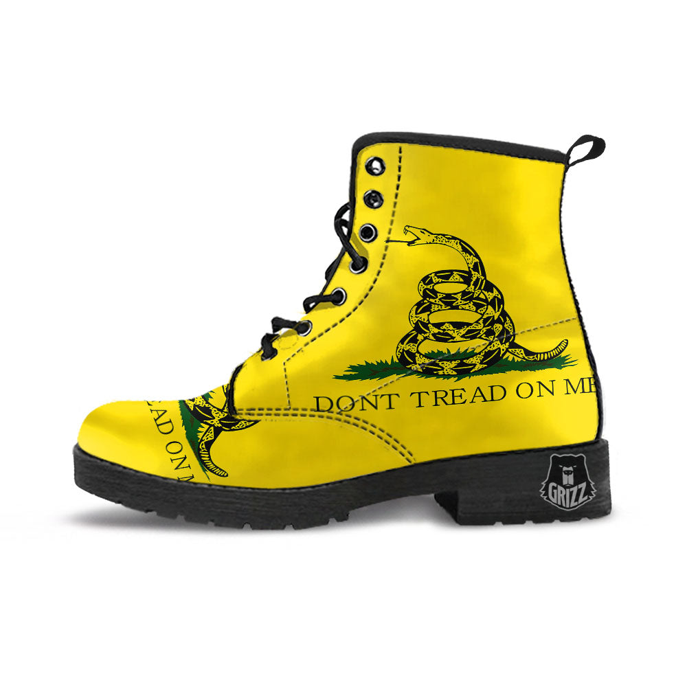 Gadsden Flag Don't Tread On Me Print Leather Boots-grizzshop