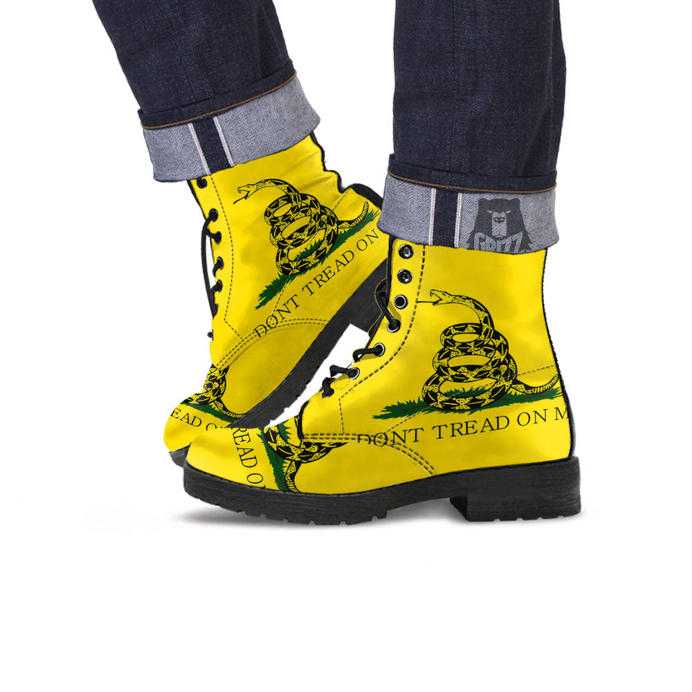Gadsden Flag Don't Tread On Me Print Leather Boots-grizzshop