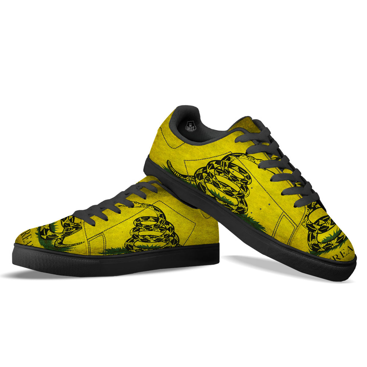Gadsden Flag Grunge Print Black Low Top Sneakers-grizzshop