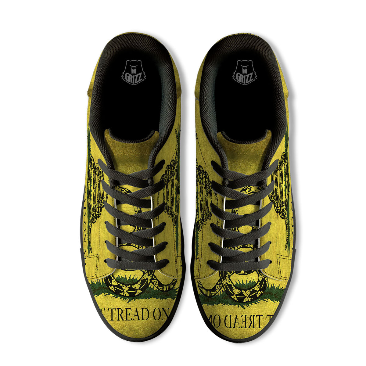 Gadsden Flag Grunge Print Black Low Top Sneakers-grizzshop