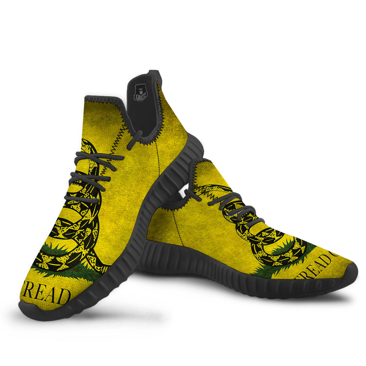 Gadsden Flag Grunge Print Black Walking Shoes-grizzshop