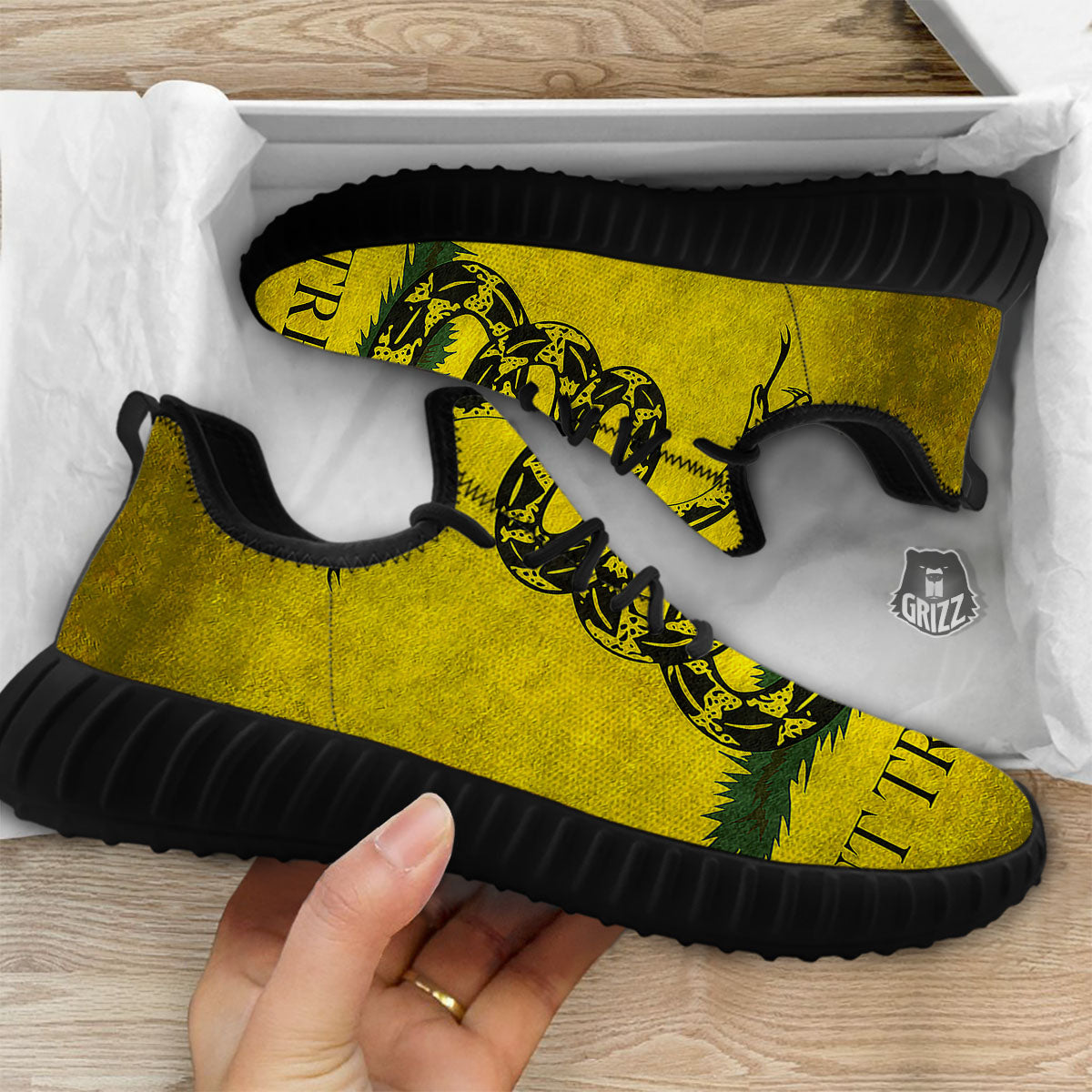 Gadsden Flag Grunge Print Black Walking Shoes-grizzshop