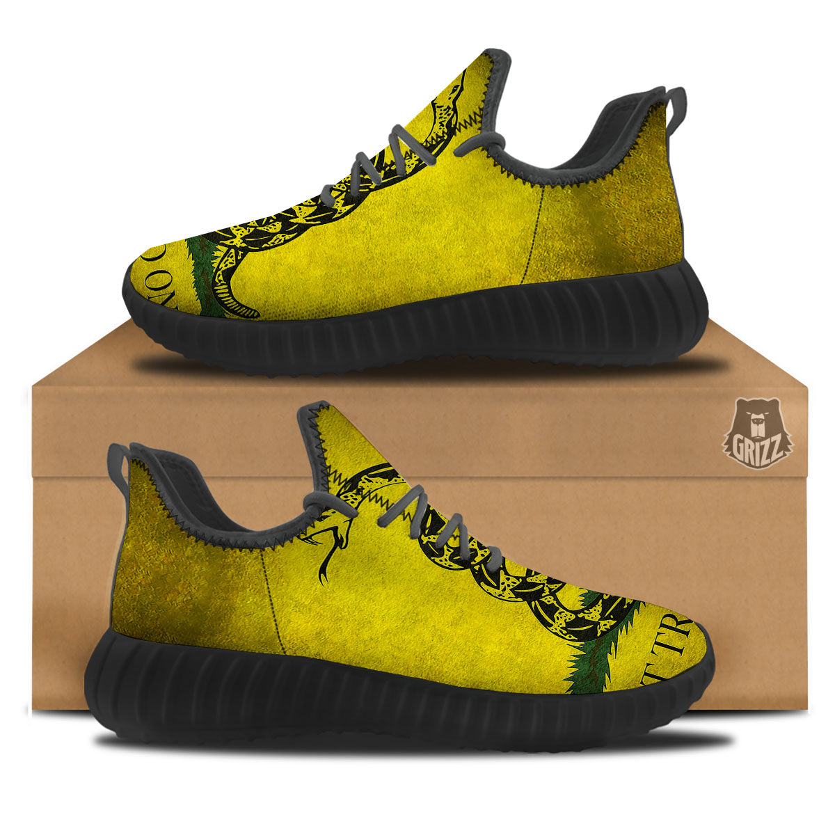 Gadsden Flag Grunge Print Black Walking Shoes-grizzshop