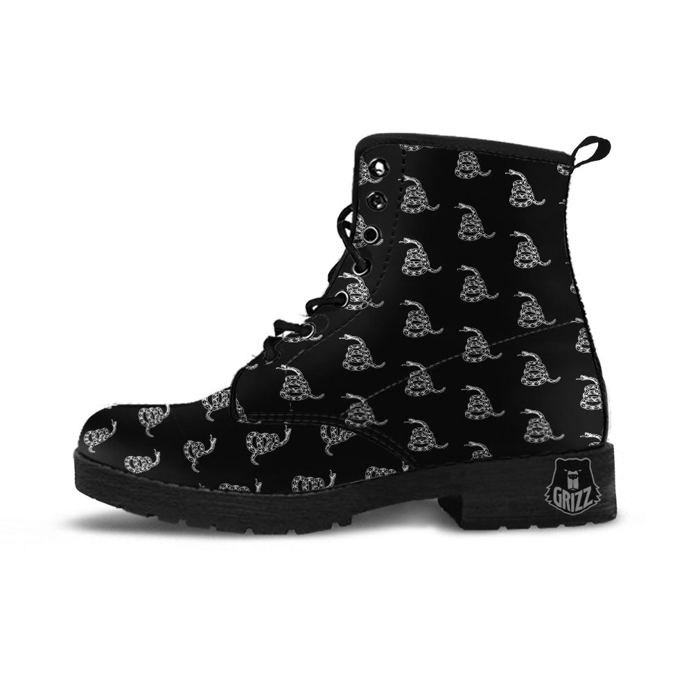 Gadsden Flag Print Pattern Leather Boots-grizzshop