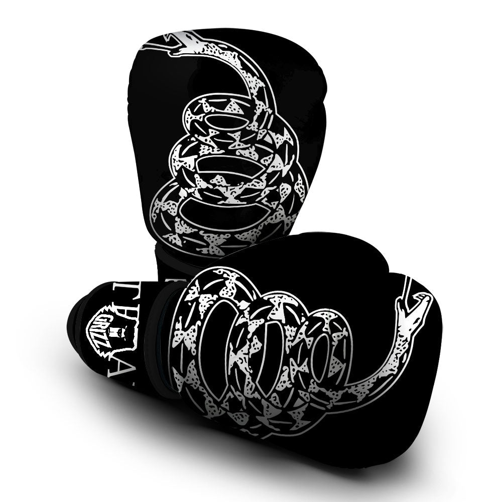 Gadsden Flag White And Black Print Boxing Gloves-grizzshop