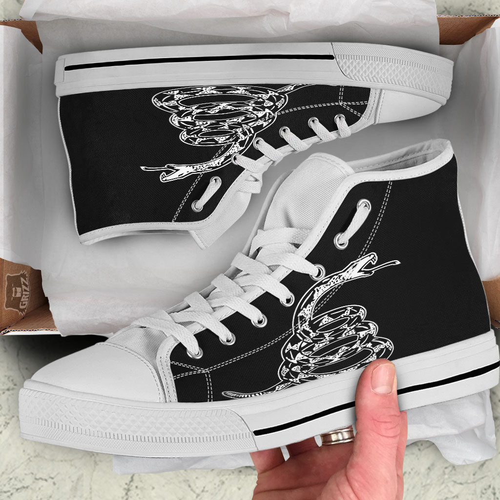 Gadsden Flag White And Black Print White High Top Shoes-grizzshop