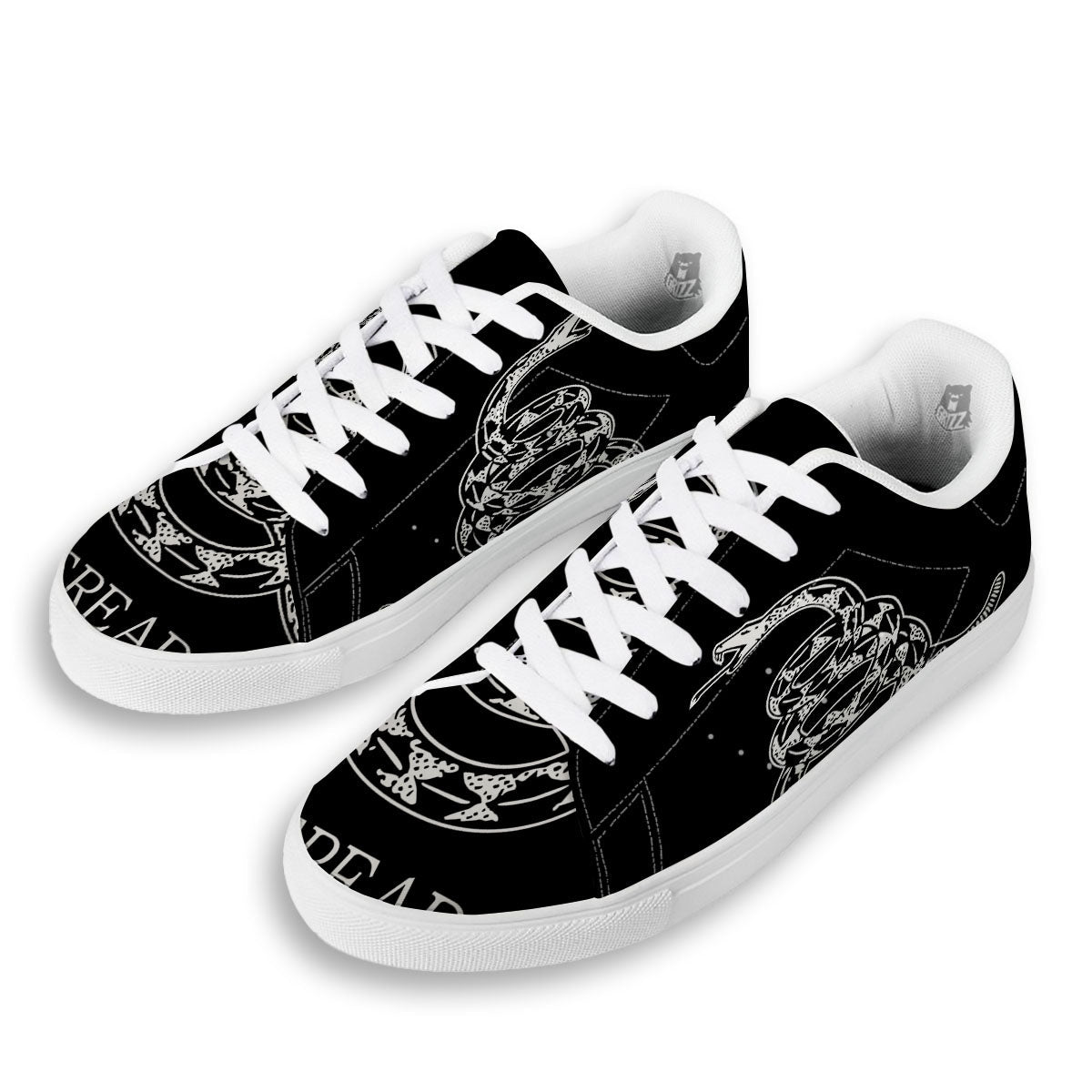 Gadsden Flag White And Black Print White Low Top Sneakers-grizzshop