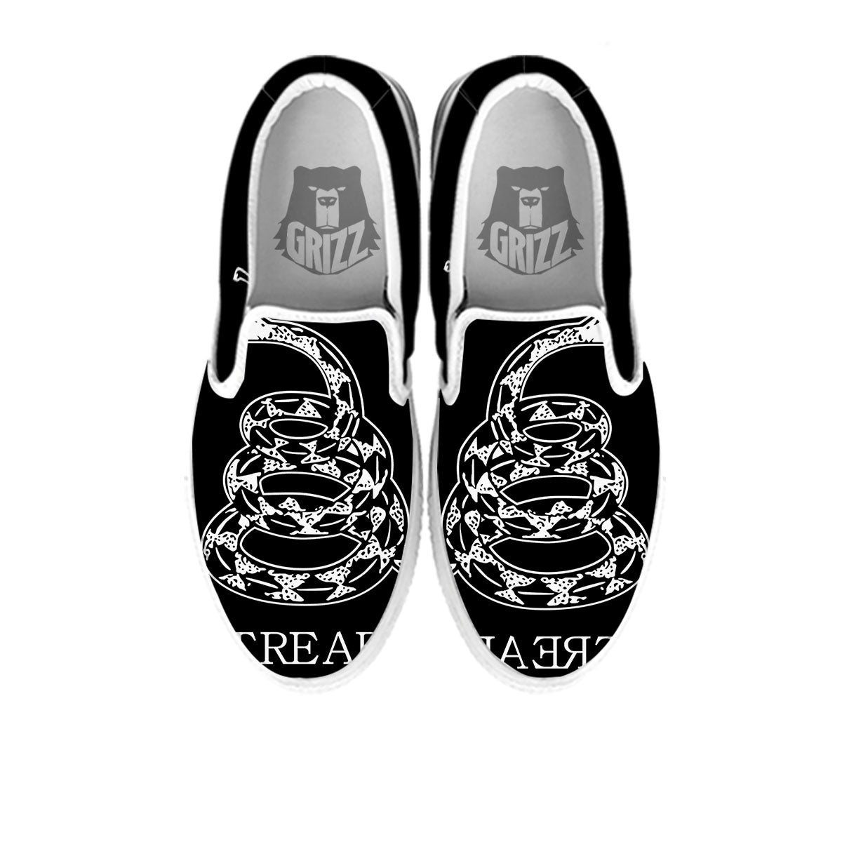 Gadsden Flag White And Black Print White Slip On Shoes-grizzshop