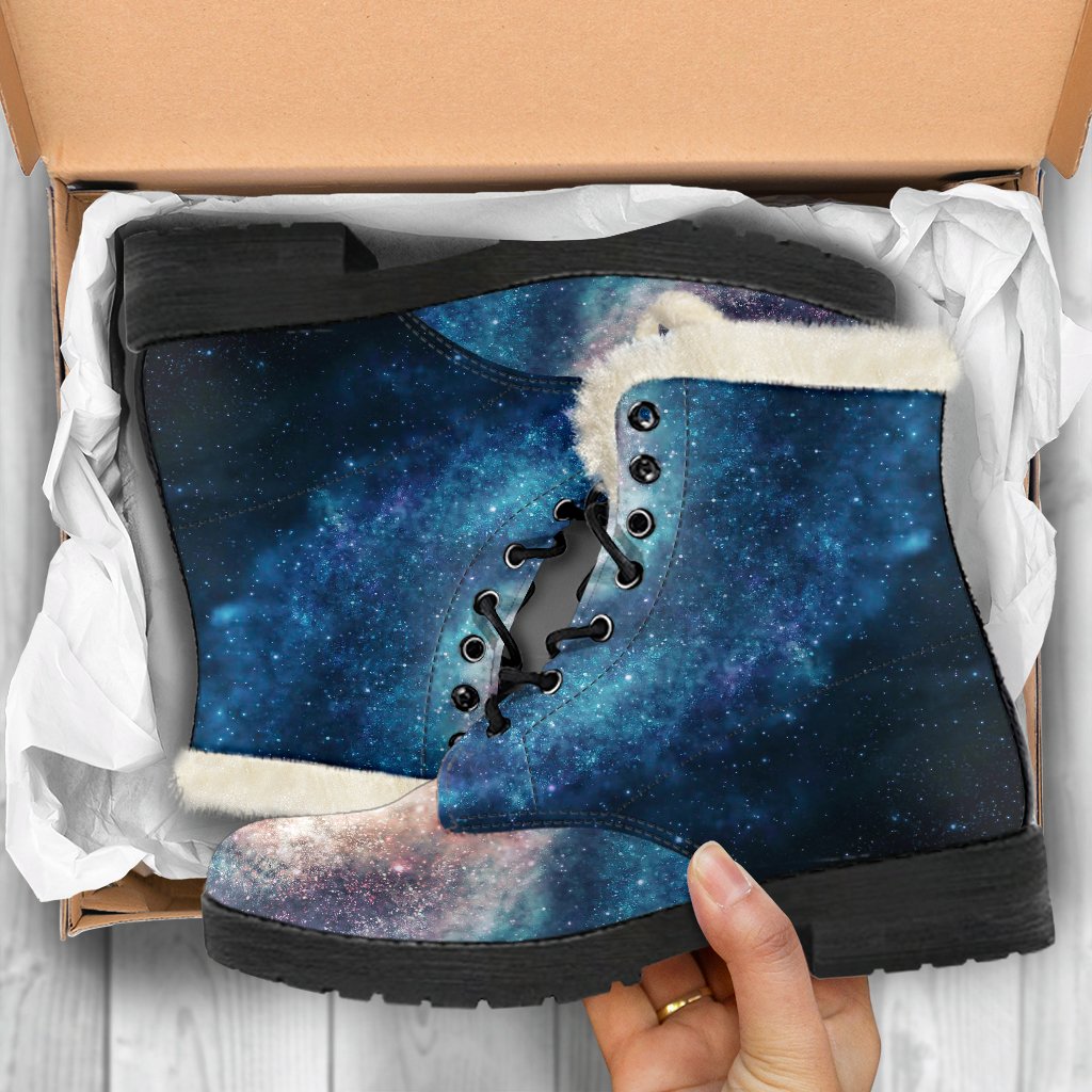 Galaxy Blue Milky Way Space Print Comfy Winter Boots-grizzshop