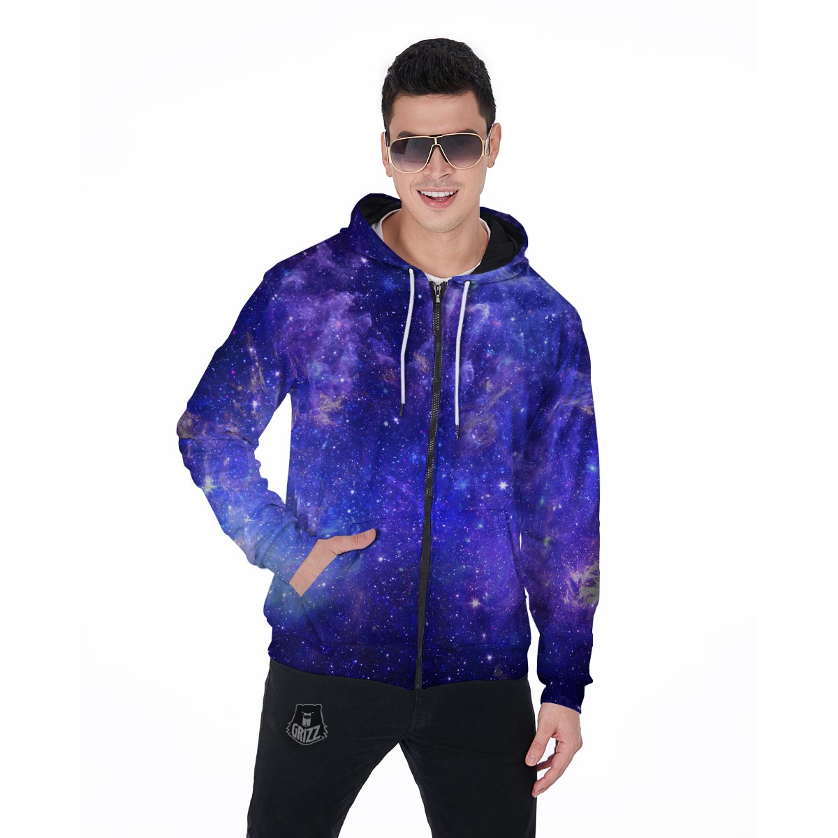 Galaxy Blue Space Men's Zip Up Hoodie-grizzshop