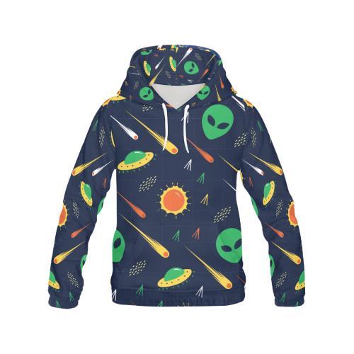 Galaxy Comet Alien Ufo Pattern Print Women Pullover Hoodie-grizzshop