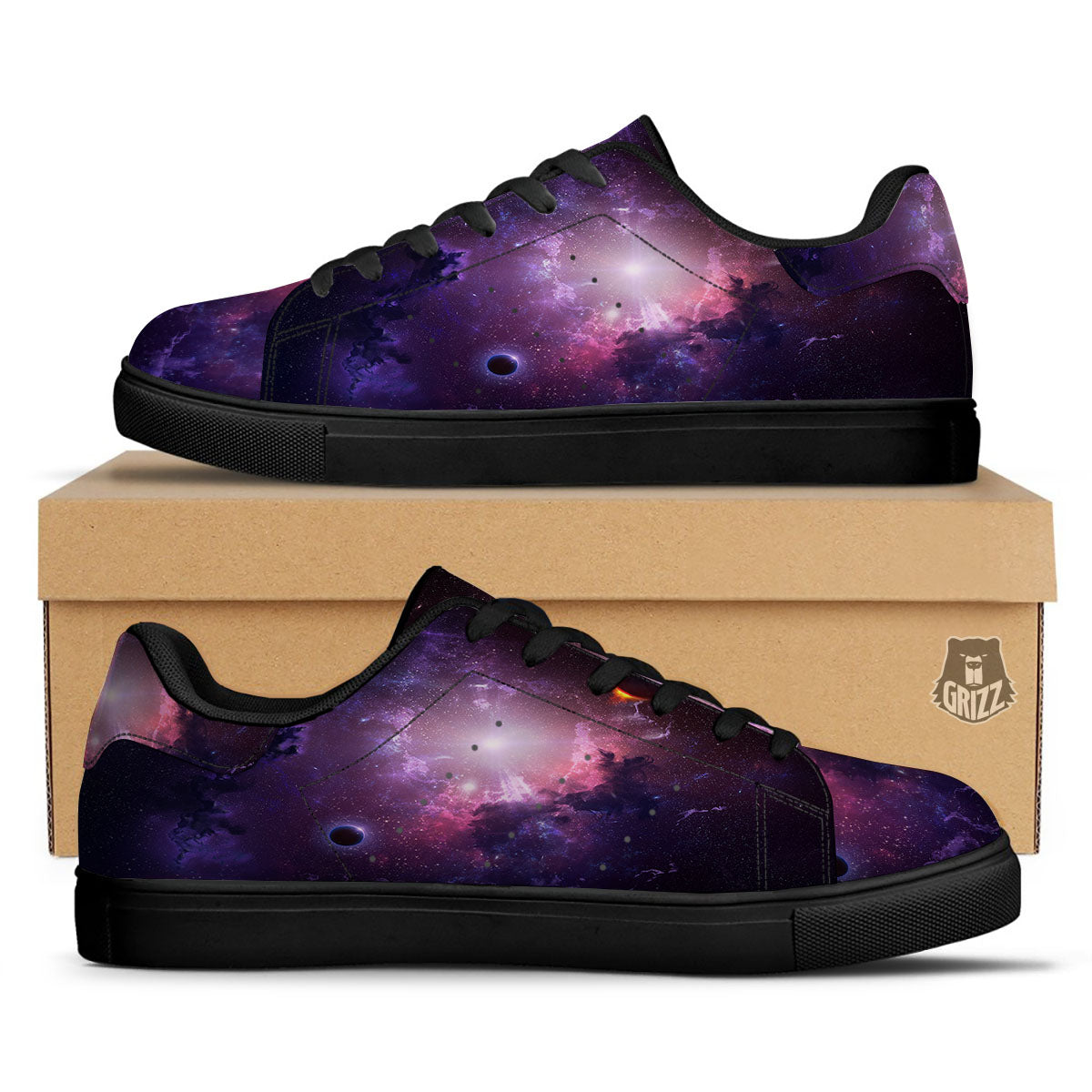 Galaxy Deep Space Light Stardust Print Black Low Top Sneakers-grizzshop