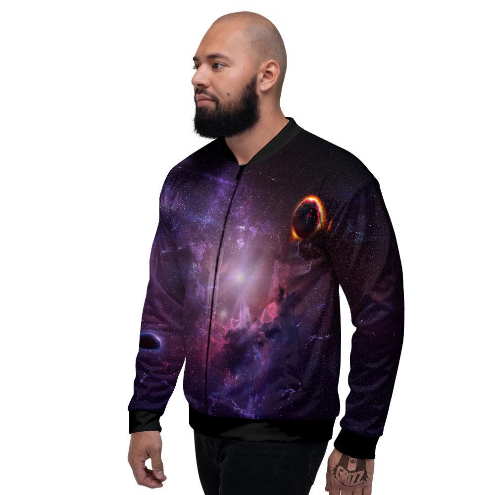 Galaxy Deep Space Light Stardust Print Men's Bomber Jacket-grizzshop