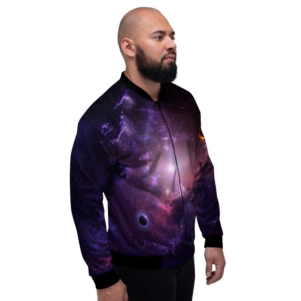 Galaxy Deep Space Light Stardust Print Men's Bomber Jacket-grizzshop