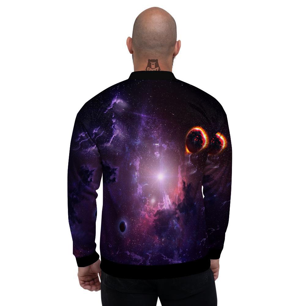 Galaxy Deep Space Light Stardust Print Men's Bomber Jacket-grizzshop
