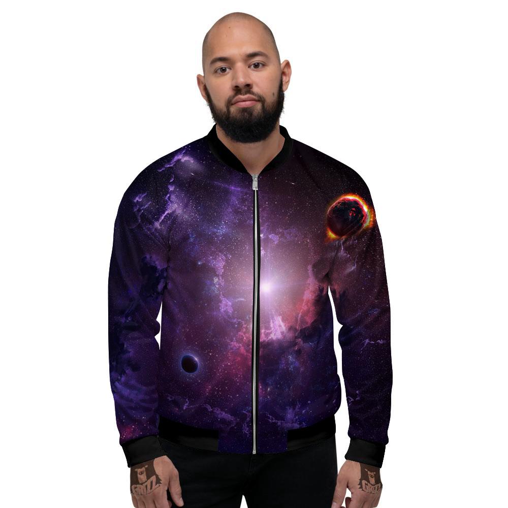 Galaxy Deep Space Light Stardust Print Men's Bomber Jacket-grizzshop