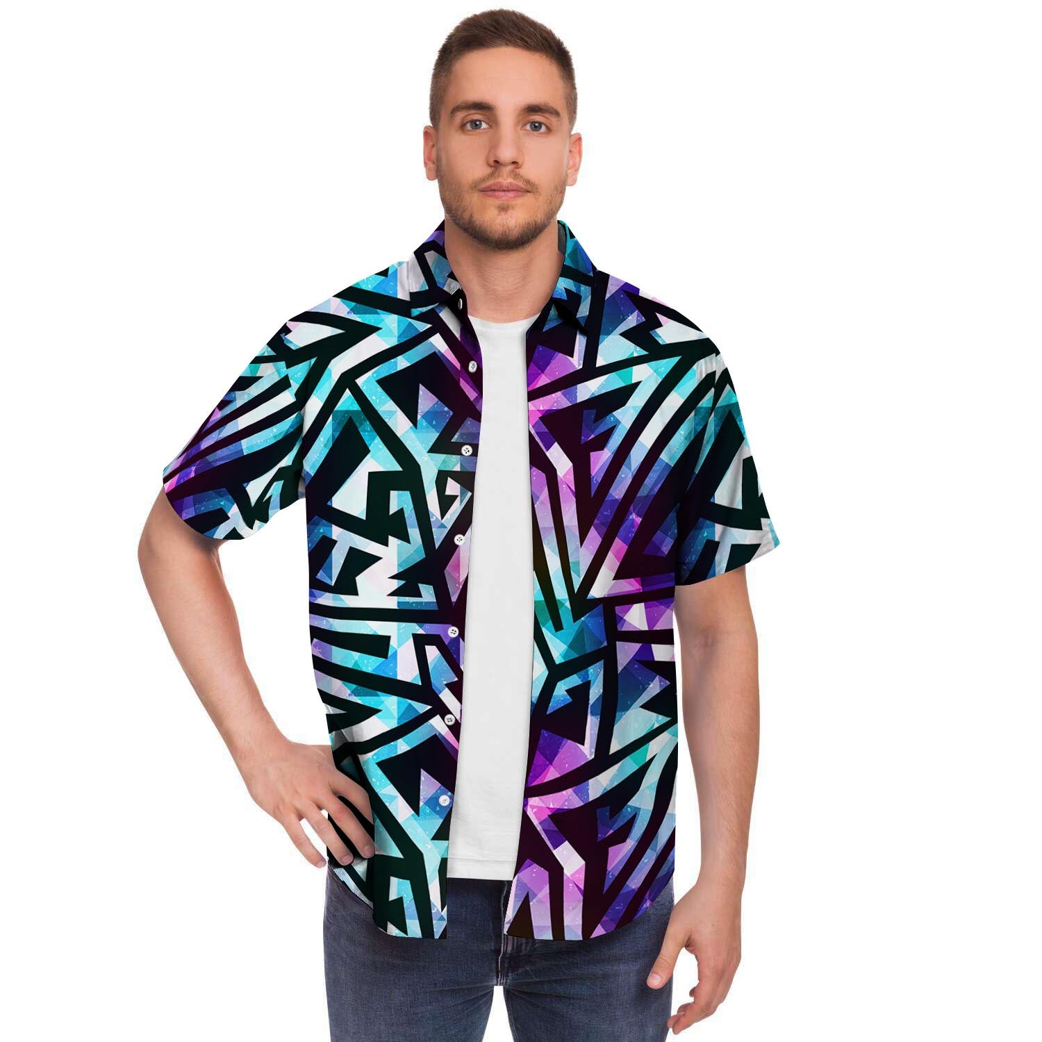 Galaxy Geometric Men's Short Sleeve Shirt-grizzshop