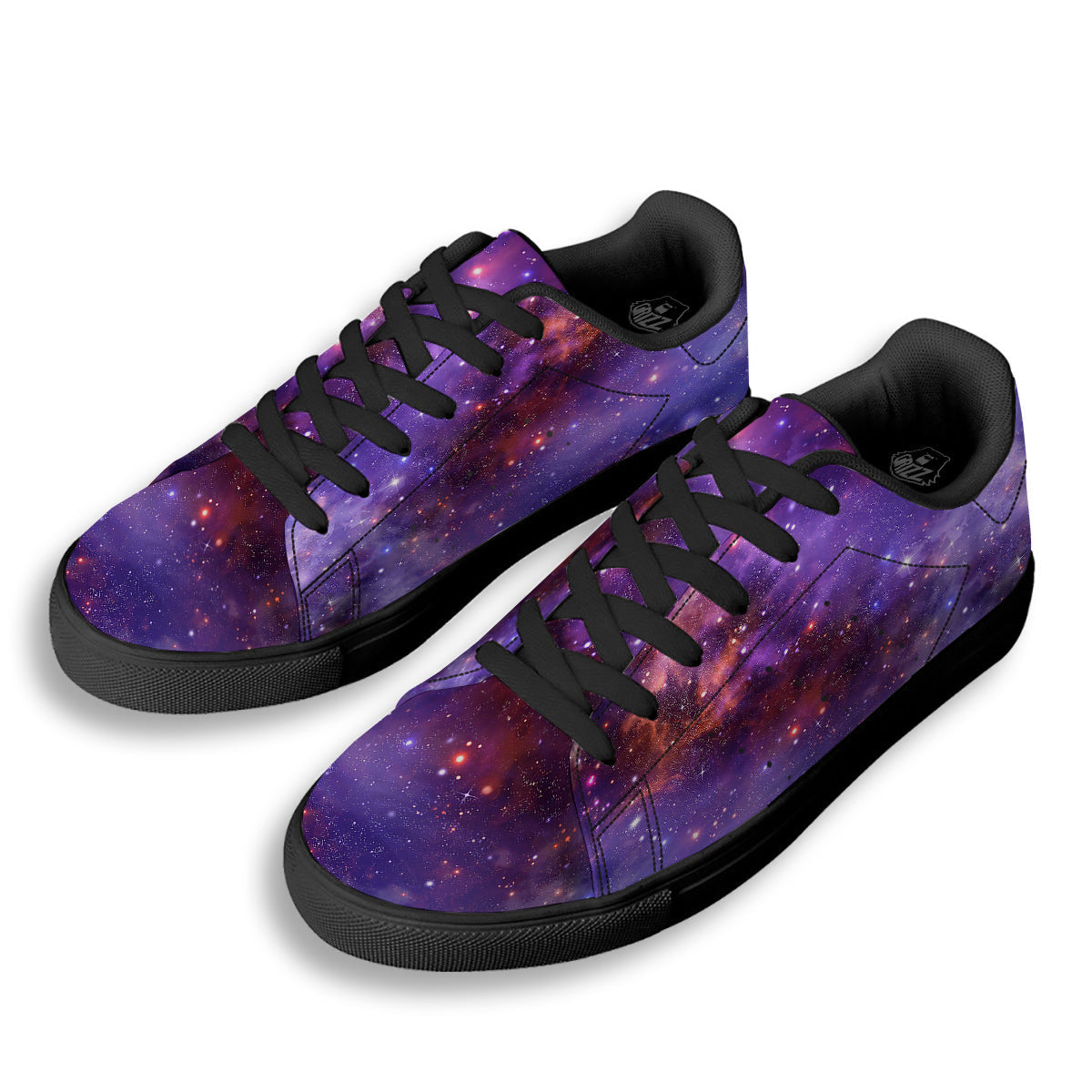 Galaxy Outer Space Dark Purple Print Black Low Top Sneakers-grizzshop