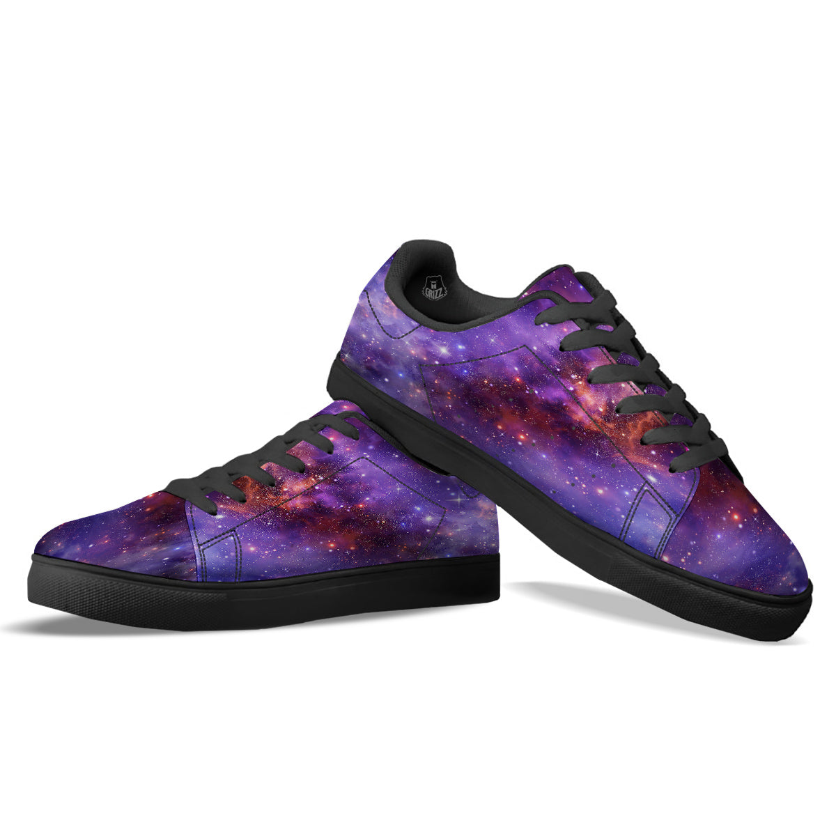 Galaxy Outer Space Dark Purple Print Black Low Top Sneakers-grizzshop