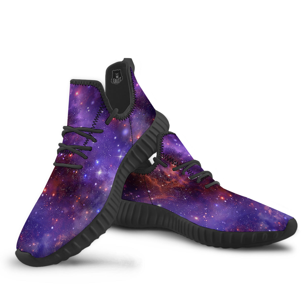 Galaxy Outer Space Dark Purple Print Black Walking Shoes-grizzshop